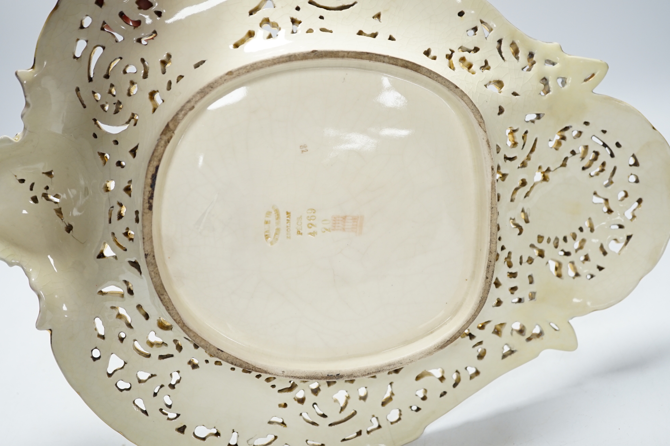 A Zsolnay pierced porcelain ‘eagle’ dessert dish, numbered 4269, 36cm